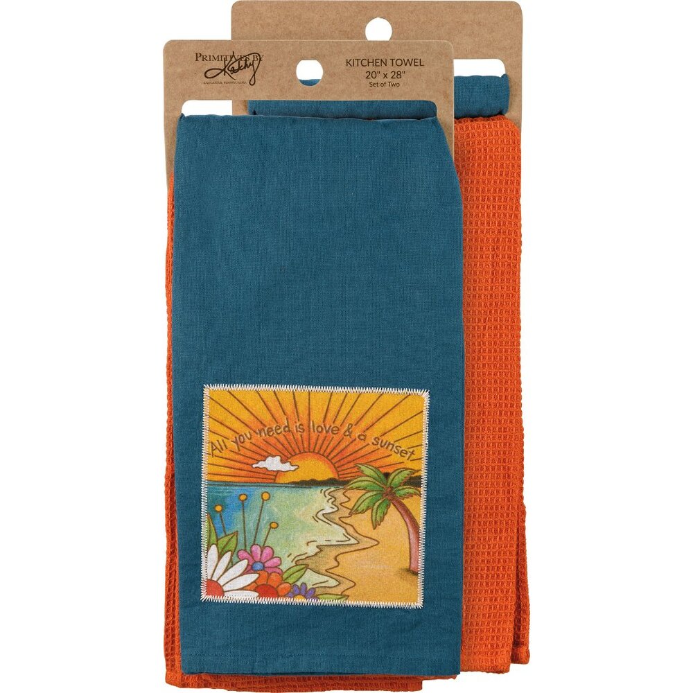 New Cotton Kitchen Dishtowels Set of 2 Coordinating Primitives by Kathy
